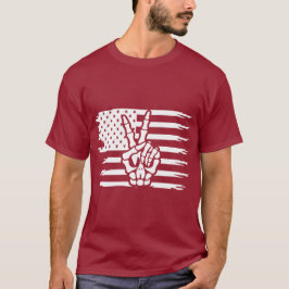 Peace Sign Patriotic American Flag Skeletthand T-Shirt
