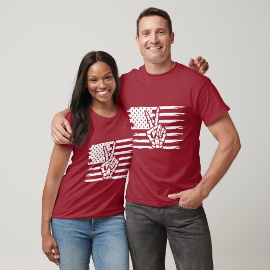 Peace Sign Patriotic American Flag Skeletthand T-Shirt (Unisex)