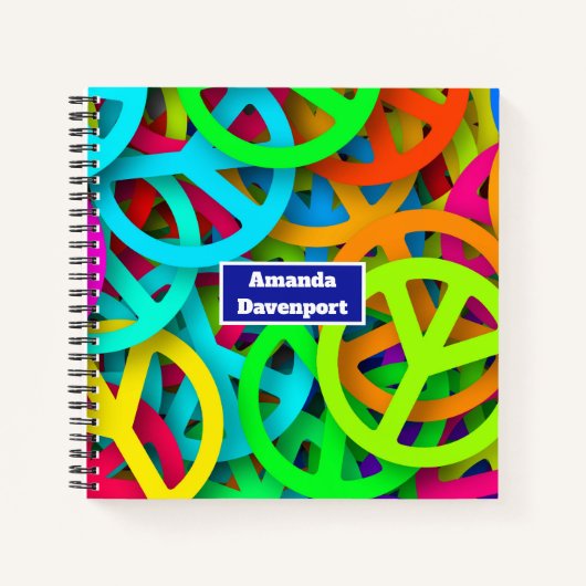 Peace Sign Pattern Groovy 60er Jahre Vibe Notizblock (Vorderseite)