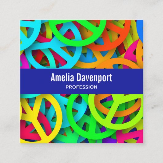 Peace Sign Pattern Groovy 60er Jahre Vibe Quadratische Visitenkarte (Vorderseite)