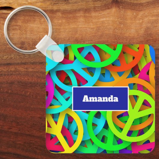 Peace Sign Pattern Groovy 60er Jahre Vibe Schlüsselanhänger (Vorderseite)