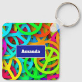 Peace Sign Pattern Groovy 60er Jahre Vibe Schlüsselanhänger (Rückseite)