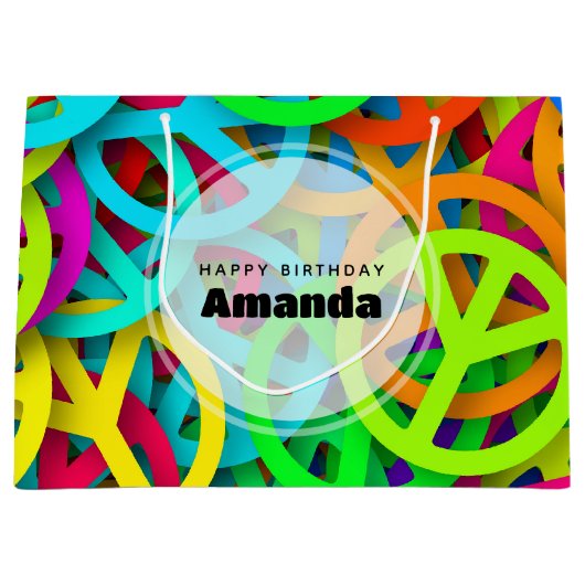 Peace Sign Pattern Groovy 60er Vibe Birthday Große Geschenktüte (Vorderseite)