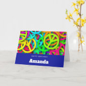 Peace Sign Pattern Groovy 60er Vibe Birthday Karte (Gelbe Blume)