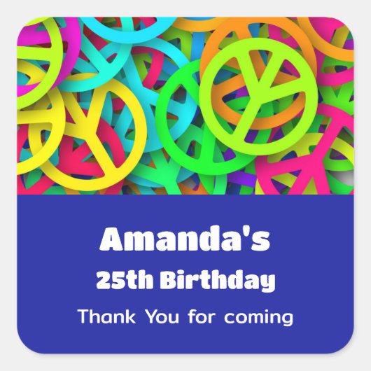 Peace Sign Pattern Groovy 60er Vibe Birthday Quadratischer Aufkleber (Vorderseite)