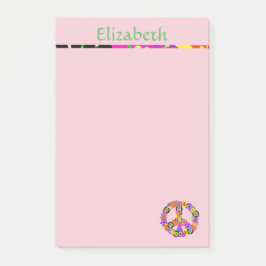 Peace Sign Personalisiert mit Name in Pink Post-it Klebezettel