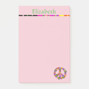 Peace Sign Personalisiert mit Name in Pink Post-it Klebezettel