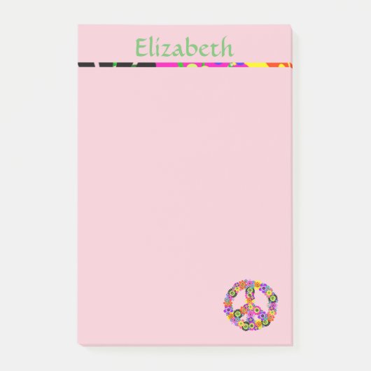 Peace Sign Personalisiert mit Name in Pink Post-it Klebezettel (Vorderseite)