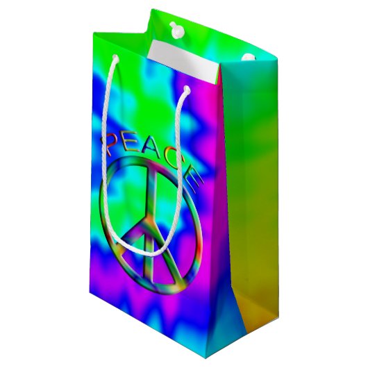 Peace Sign Rainbow Hippie Gift Bag Kleine Geschenktüte (Vorderseite Schrägansicht)