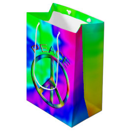 Peace Sign Rainbow Hippie Gift Bag Medium Mittlere Geschenktüte