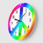 Peace Sign Rainbow Peace Clock Große Wanduhr (Winkel)
