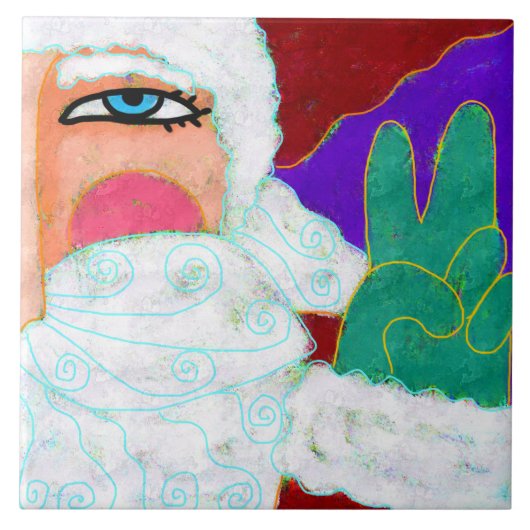 Peace Sign Santa Claus Abstrakte Kunst Fliese (Vorderseite)