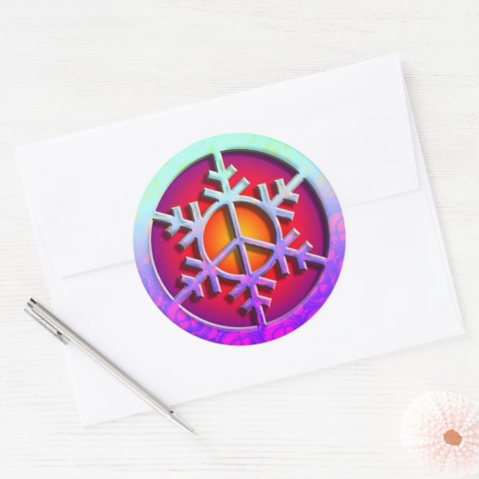 Peace Sign Snowflake Runder Aufkleber (Umschlag)
