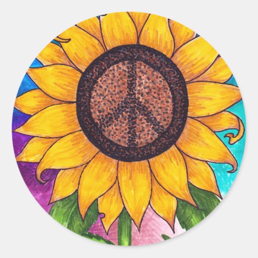 Peace Sign Sunflower Stationary Runder Aufkleber (Vorderseite)