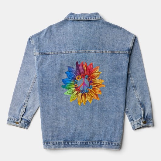Peace Sign Symbol U.S. farbenfrohe Sonnenblumenblu Jeansjacke (Rückseite)