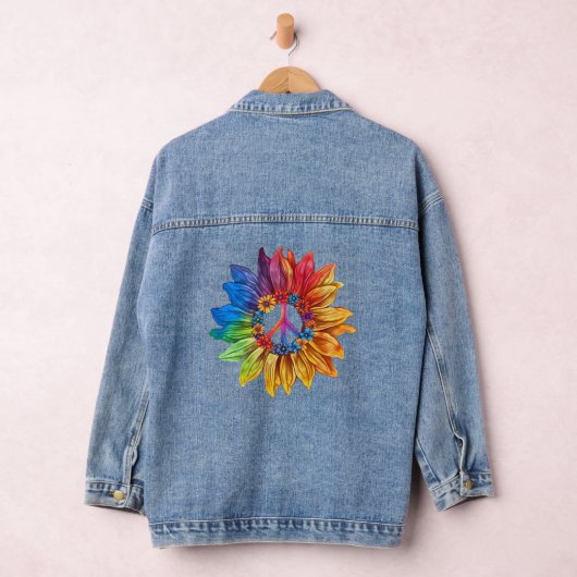 Peace Sign Symbol U.S. farbenfrohe Sonnenblumenblu Jeansjacke (Hangar)