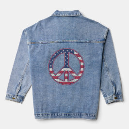 Peace Sign Symbol US Flag Red White & Blue Hippie Jeansjacke