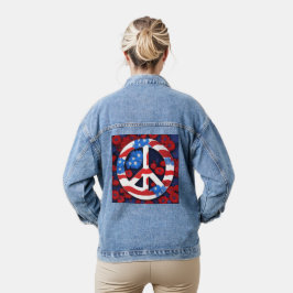 Peace Sign Symbol US Flag Red White & Blue Hippie Jeansjacke