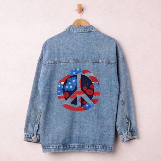 Peace Sign Symbol US Flag Red White & Blue Hippie Jeansjacke (Hangar)
