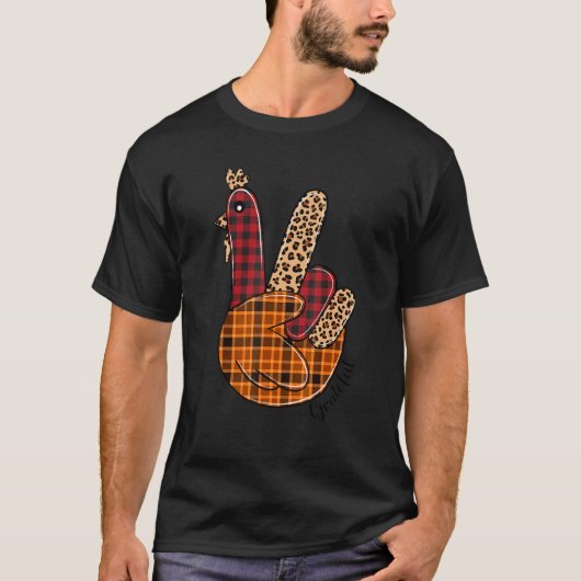 Peace Sign Turkey Grateful Turkey Hand Sign Thanks T-Shirt (Vorderseite)