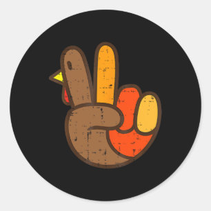 Peace Sign Turkey Hand Cooler Erntedank Hippie Me Runder Aufkleber