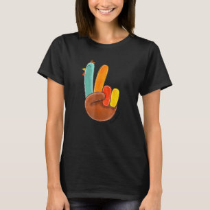 Peace Sign Turkey Hand Cooler Erntedank Hippie T-Shirt