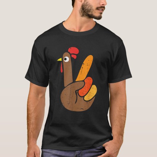 Peace Sign Turkey Hand Funny Erntedank T-Shirt (Vorderseite)