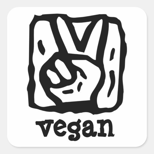 Peace Sign V für Vegan Quadratischer Aufkleber (Vorderseite)