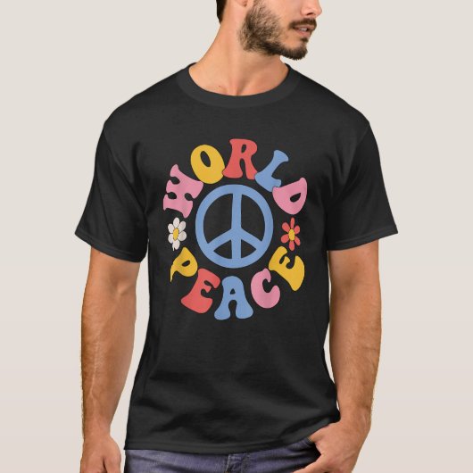 Peace Sign World 60 s Retro Design Groovy 70er Hip T-Shirt (Vorderseite)
