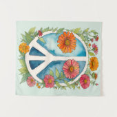 Peace Sign Zinnia Blume Retro 70er Blume Wandteppich (Vorderseite (Horizontal))