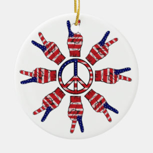 Peace Signs Snowflake Keramik Ornament