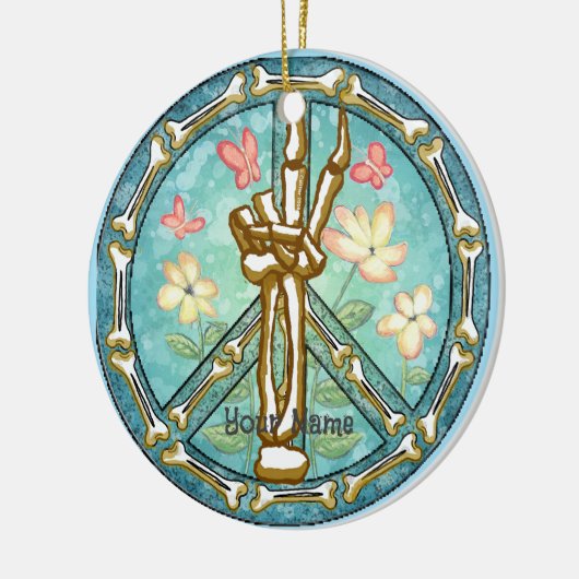 Peace Skeleton Hand Keramik Ornament (Links)