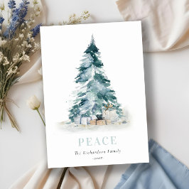 Peace Snow Watercolor Pine Weihnachtsbaum Geschenk Feiertagskarte