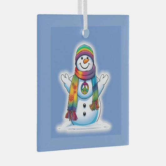 Peace Snowman Ornament Aus Glas (Vorderseite Rechts)