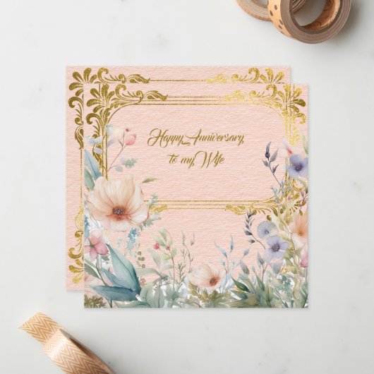 Peace Spring Blume grenzt an Goldrahmen Mitteilungskarte (Vorderseite/Rückseite Beispiel)