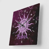 Peace Sun Pisces Quadratische Wanduhr (Winkel)