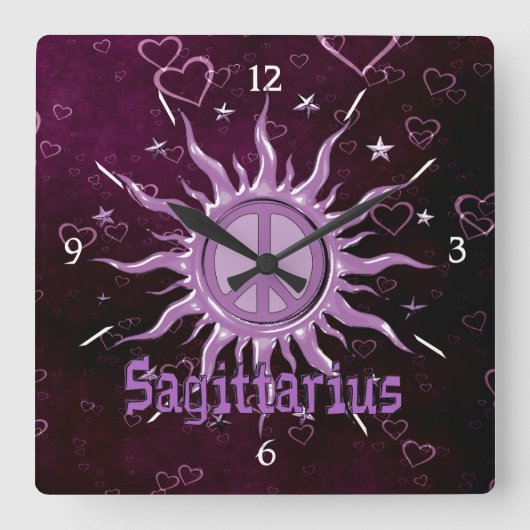 Peace Sun Sagittarius Quadratische Wanduhr (Vorderseite)