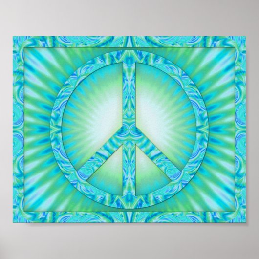 Peace Symbol Blue-Grüntöne Poster (Vorne)