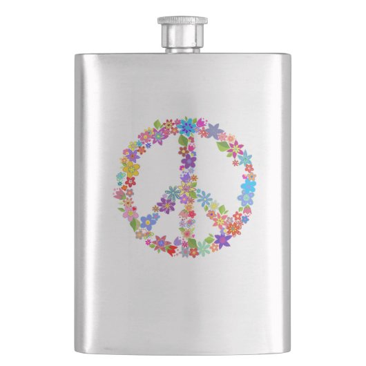 Peace Symbol Blume Power Farbiges Design Flachmann (Vorderseite)