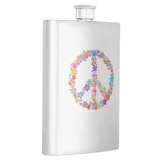 Peace Symbol Blume Power Farbiges Design Flachmann (Rechts)