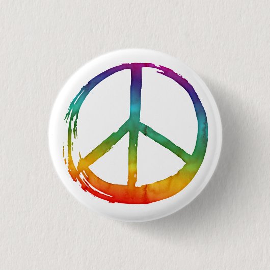 PEACE Symbol - Farbenfrohe Hippie-Krawatte Button (Vorderseite)