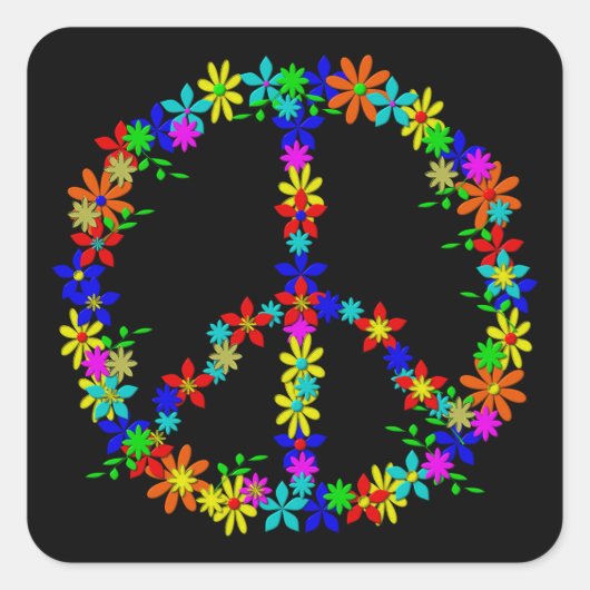 Peace Symbol Flower Power Quadratischer Aufkleber (Vorderseite)