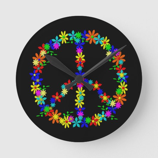 Peace Symbol Flower Power Runde Wanduhr (Vorderseite)