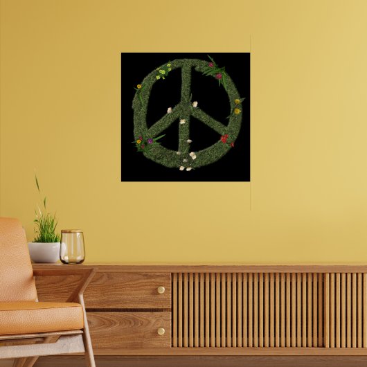 PEACE-Symbol für echte Grass-Blume Hippie 60er-Sig Poster (Wohnzimmer 2)