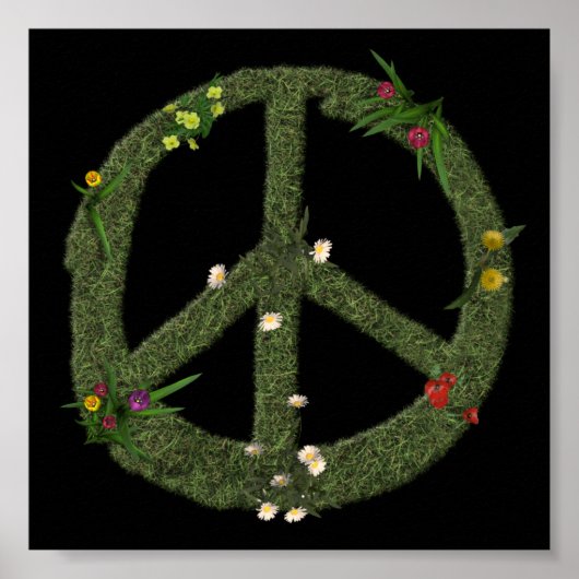 PEACE-Symbol für echte Grass-Blume Hippie 60er-Sig Poster (Vorne)