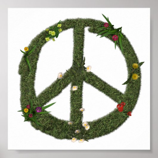 PEACE-Symbol für echte Grass-Blume Hippie 60er-Sig Poster (Vorne)