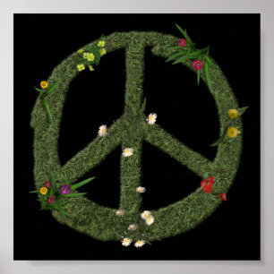 PEACE-Symbol für Real Grass Blume Hippie 60er Sign Poster