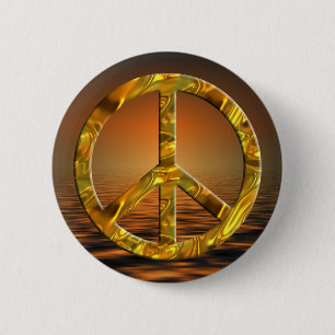 PEACE-Symbol - GOLD Button