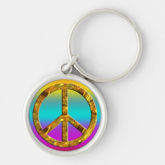 PEACE-Symbol - GOLD Schlüsselanhänger (Vorne)