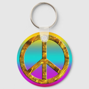 PEACE-Symbol - GOLD Schlüsselanhänger